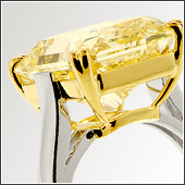 16ct fancy yellow, emerald cut diamond set in 18K yellow gold and platinum